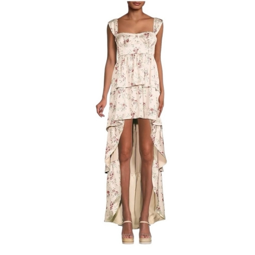 WeWoreWhat Floral Corset Satin High Low Maxi Dress Cottagecore 0